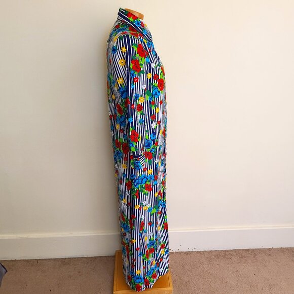 Vintage 60's Spectator Striped Floral Maxi Shirt Dress - Picture 4 of 12